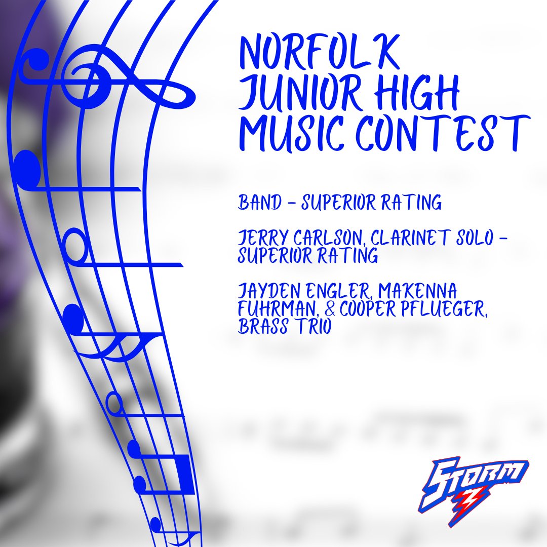 Results from this weekend's junior high band contest at Norfolk. Great job, #HPCStorm Band and Miss Gansebom!