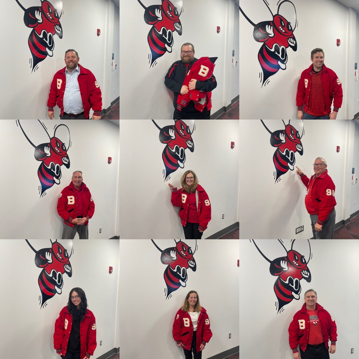 Hey Ryan Gosling, red is the new pink! Go Bees! Superintendent Dr. DeBarbieri and the Board of Education wear the now iconic vintage varsity jacket!