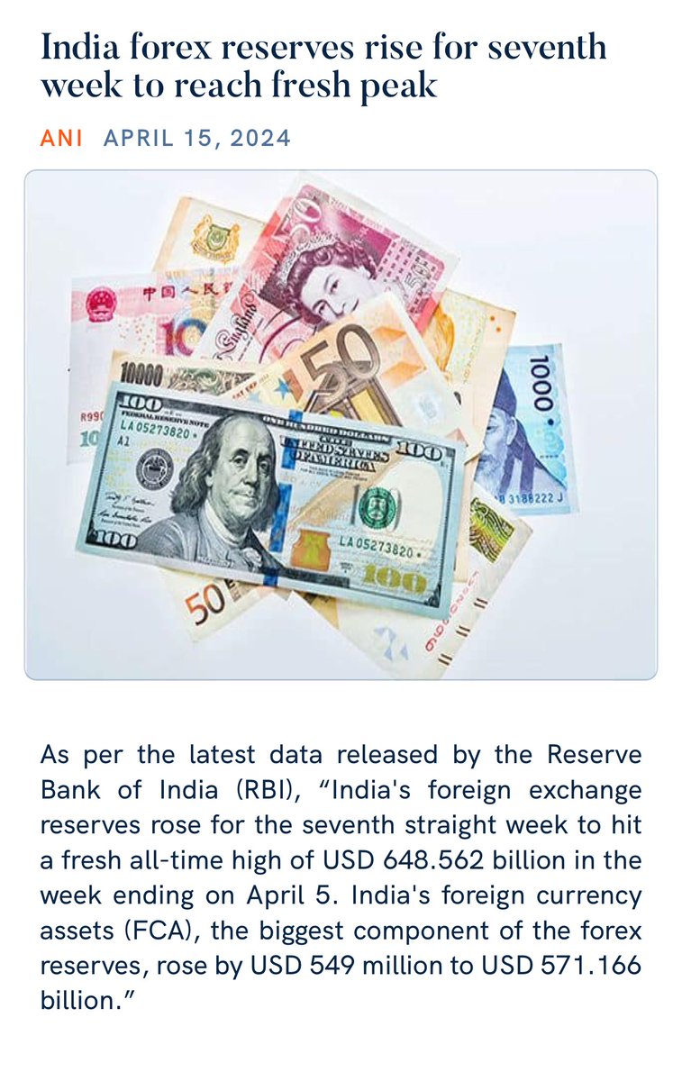 India forex reserves rise for seventh week to reach fresh peak aninews.in/news/business/… via NaMo App