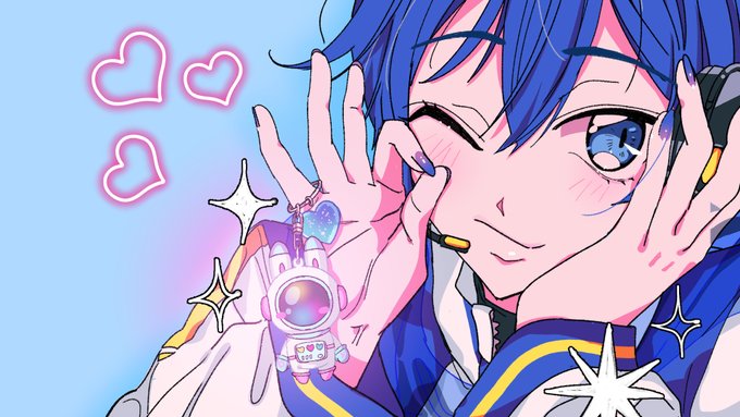 「blue hair hands on own face」 illustration images(Latest)
