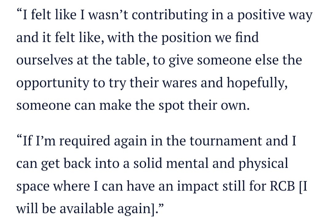 Maxwell is unsure when he will return to playing: 'I have been in this situation before in the past, where you can keep playing and dig yourself into a hole. Now is actually the best time to give myself a mental and physical break.” #IPL2024