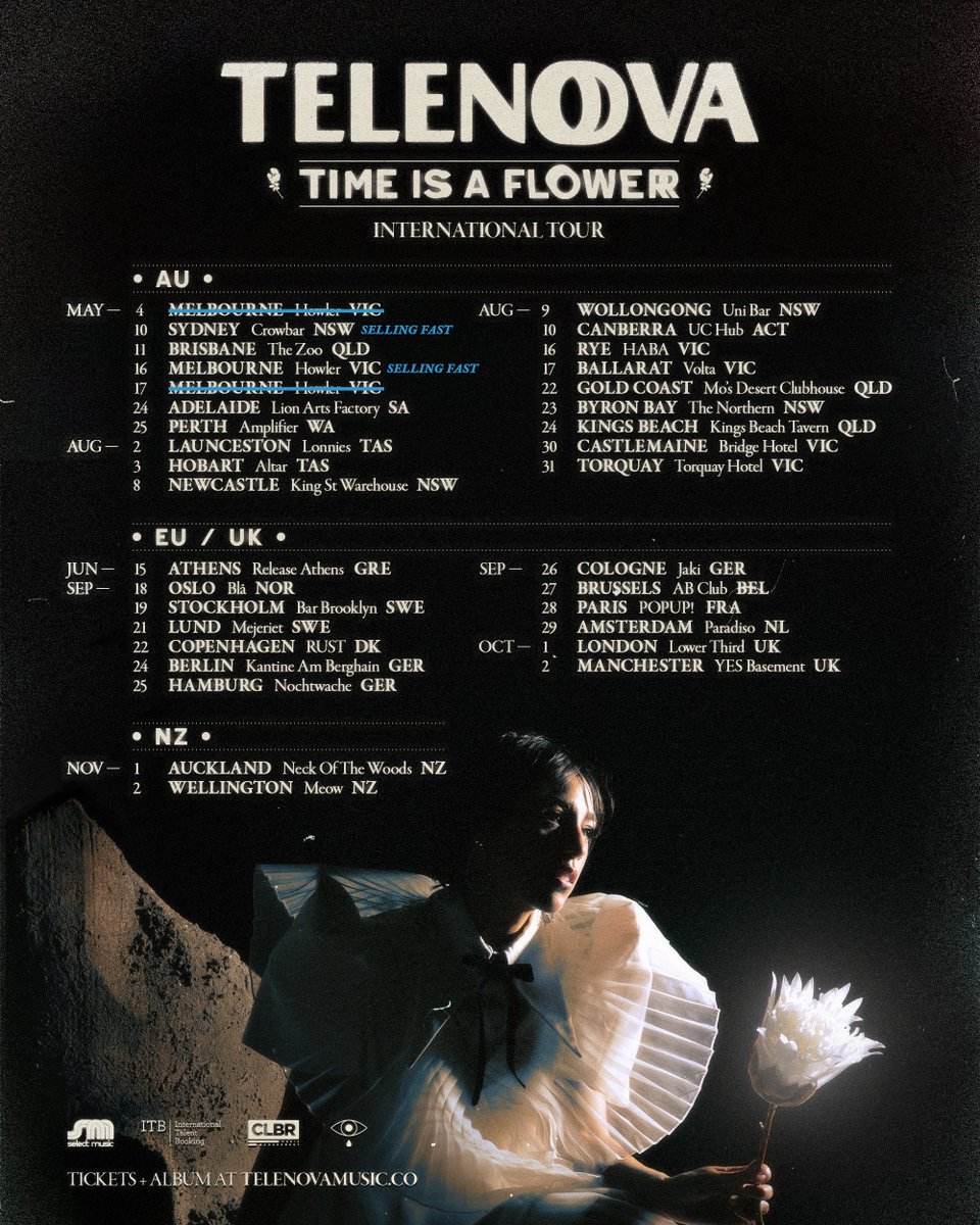 the rumours are true, our debut album ‘ᴛɪᴍᴇ ɪꜱ ᴀ ꜰʟᴏᴡᴇʀ’ releases August 16th and we’re travelling far and wide on tour to celebrate with you in person! 

♣ Club Telenova ♣ gets EARLY ACCESS TICKETS tomorrow @ 10AM AEST - so sign up via link in bio for first access x