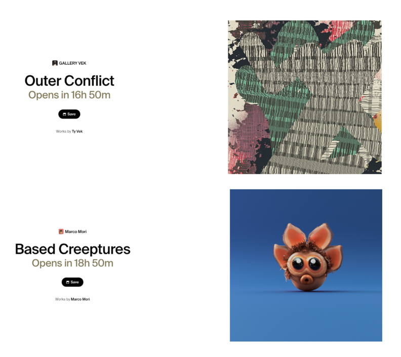 Here are 2⃣ major releases taking place tomorrow on FND, that you should have on your radar. 1⃣: 'Outer Conflict,' a generative art series by @ty__vek 🔗: foundation.app/gallery/vek/ex… 2⃣: 'Based Creeptures,' animated hand-sculpted, unique little monsters which can be modified…