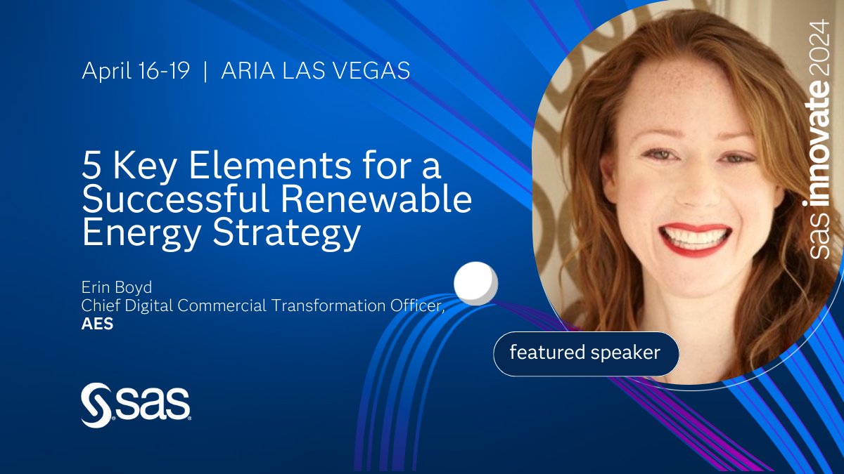 What are the 5 elements essential for crafting a successful #renewable #energy strategy? From policy to technology, gain expert insights into building & implementing an effective #sustainable energy plan during Erin Boyd's session at #SASInnovate. 2.sas.com/6011w7PZD