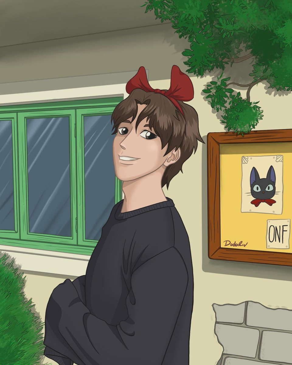 DodoRiv's tweet image. This took me long enough to post. When I saw the photos of #Seungjun with the headband with a bow, it reminded me to the movie Kiki's delivery service and I wanted to draw him as if he was the main character. #leeseungjun #onf #onffanart #onfjus #j_us #kpopfanart