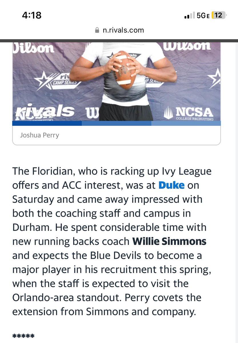 Thank you @JohnGarcia_Jr and @RivalsFriedman @Rivals_Jeff for the opportunity to compete at the camp and thank you for the write up! Excited to get back on the field for spring ball! @EdgewaterFB @CamDuke11 @CoachMarkDuke @A_G_Waseem @Excelspeed12