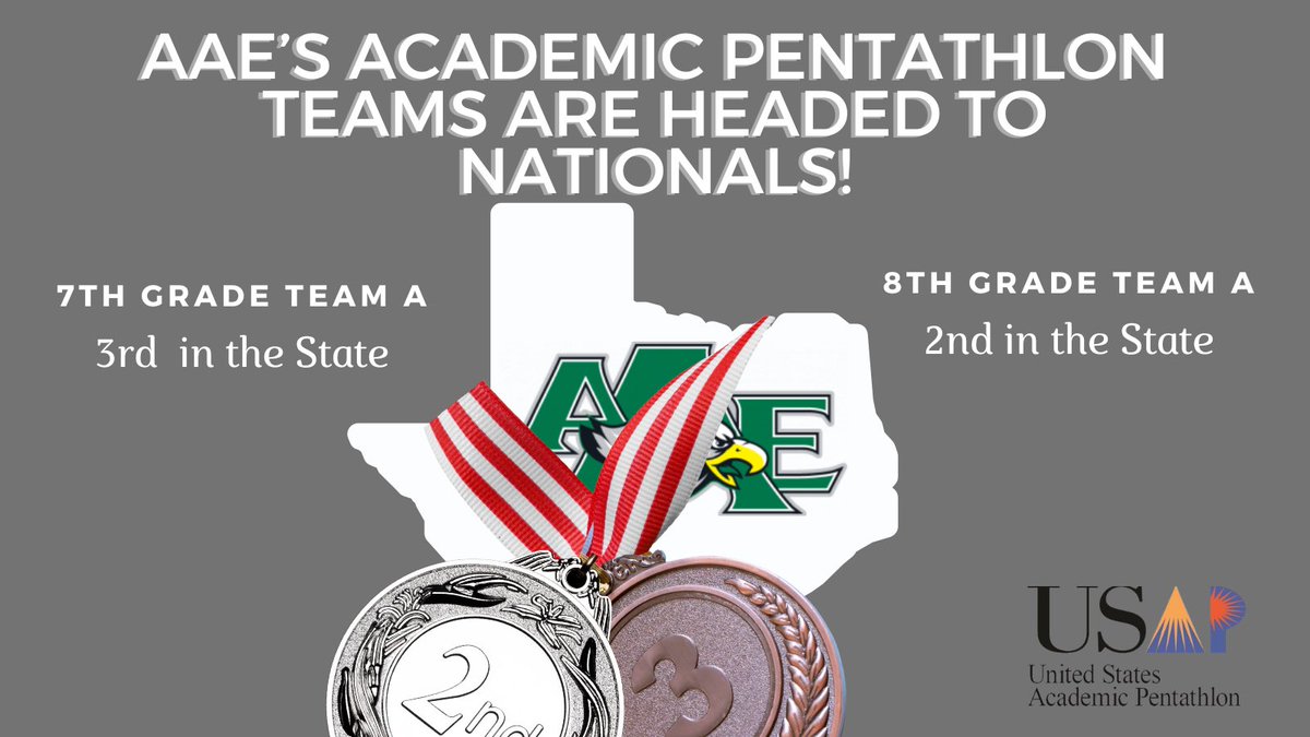AA_Eagles's tweet photo. 🏆 **Congratulations AAE’s 7A & 8A Pentathlon Teams!** 🏆
Big cheers for advancing to NATIONALS! Hats off to Ms. Fox and Mrs. Lambright for an impressive coaching debut. Thanks to all who supported their journey to the national stage. #PhoenixBound
Go AAE! 🌟
#AAEPentathlon #USAP