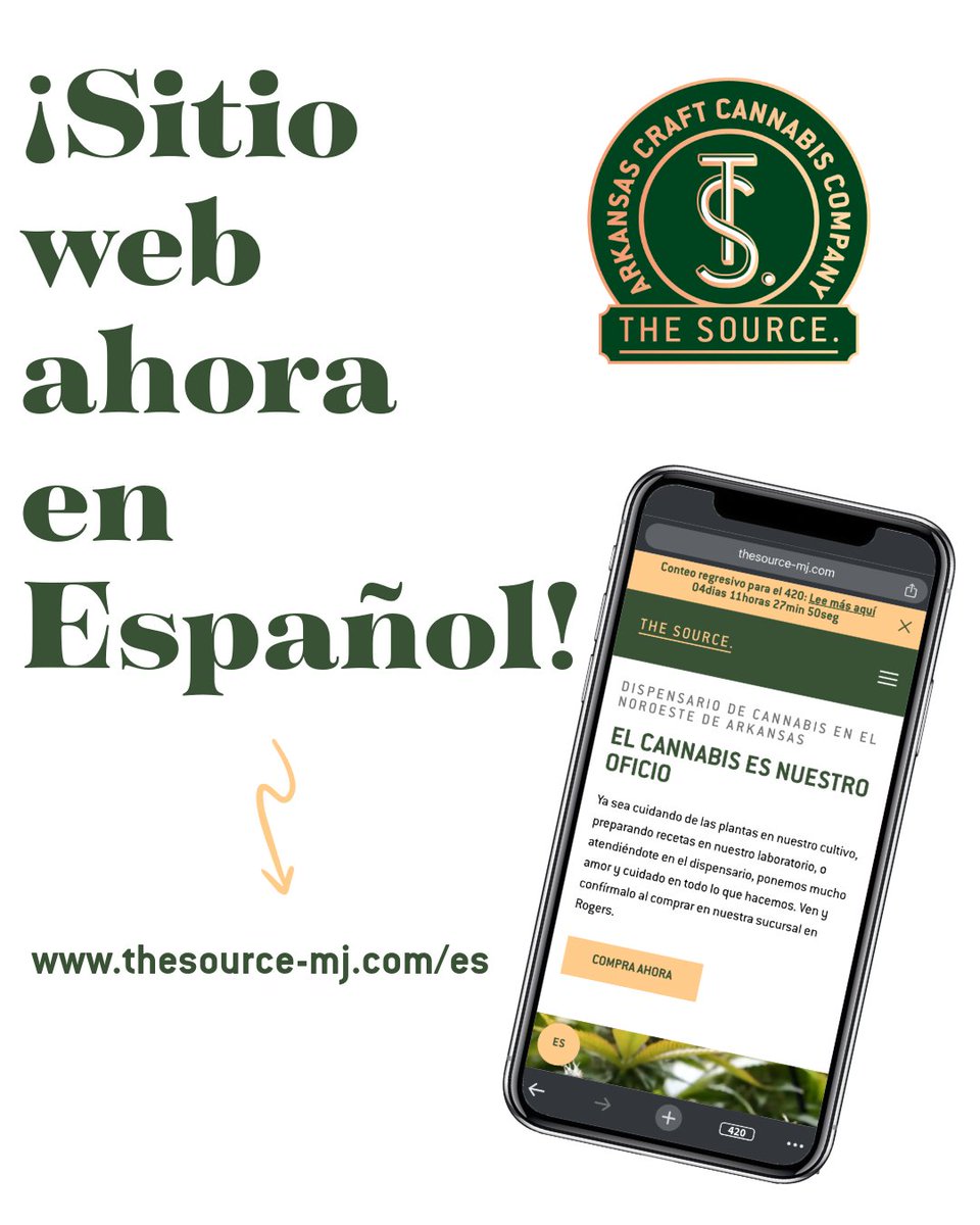TheSourceAR's tweet photo. Entre pacientes nos entendemos, y ahora nos entenderemos mejor. ¡Sitio web de The Source ahora en Español! 🎉 https://t.co/1mdVh9bKkV
#thesourcear #420fiesta #armmj #madeinarkansas https://t.co/gj9ZUHFsly