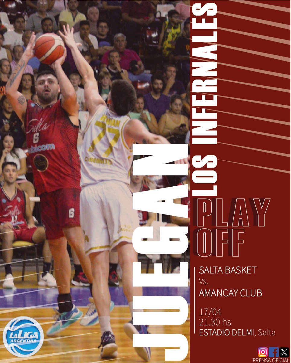 SaltaBasket's tweet photo. Falta menos, casi nada!!! Se vienen los PLAYOFFS en la Conferencia Norte!!!
➡️Los Infernales vs Amancay de La Rioja
➡️Juego 1 (al mejor de tres)
➡️Este miércoles en el ESTADIO DELMI!!! 

#VamosInfernales https://t.co/sxazTyOFmS