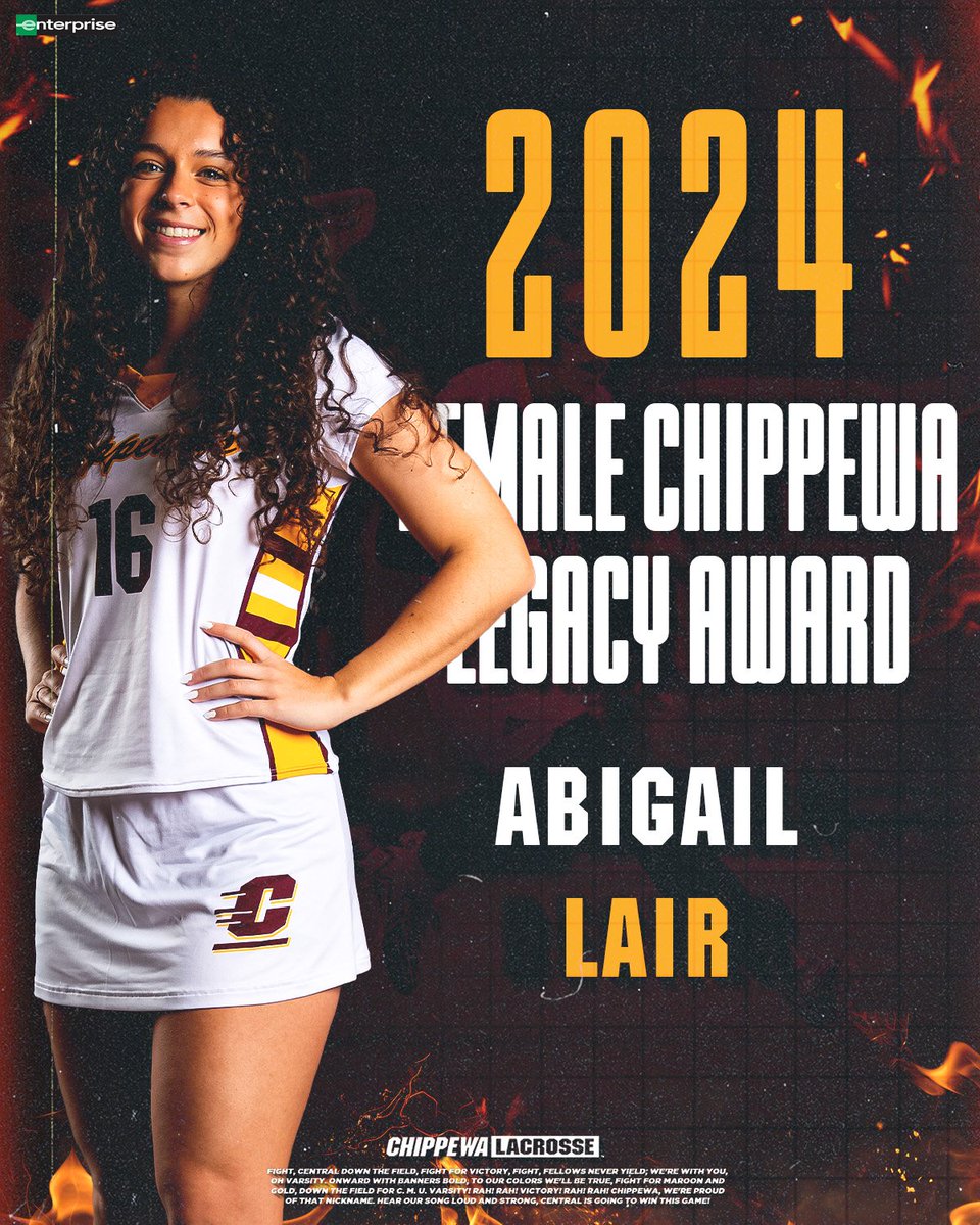 CMUAthletics's tweet photo. 𝙁𝙚𝙢𝙖𝙡𝙚 𝘾𝙝𝙞𝙥𝙥𝙚𝙬𝙖 𝙇𝙚𝙜𝙖𝙘𝙮 𝘼𝙬𝙖𝙧𝙙: @CMU_Lacrosse's Abigail Lair!

#FireUpChips🔥⬆️ https://t.co/Hf4z6fY5zy