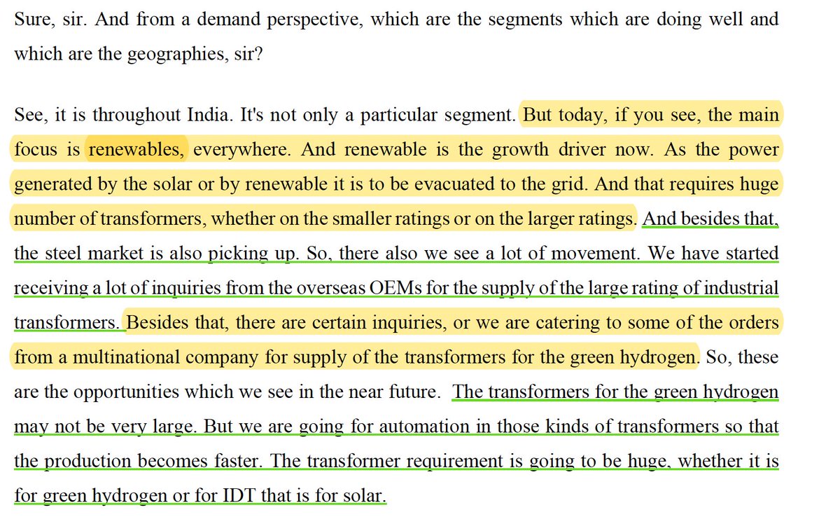 #TRIL Q4FY24 transcript - Many hints in 10 lines. #renewables #steel #export #GreenHydrogen #industrial transformers