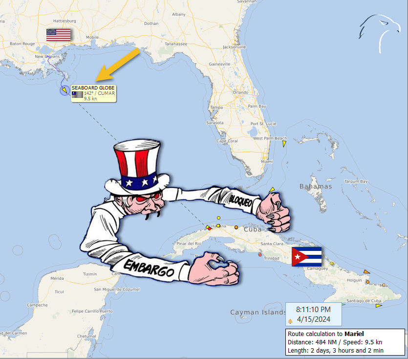 FlconEYES's tweet photo. 🧐BARCOS QUE "SALTAN" MÁGICAMENTE EL #EMBARGOCUBA #BLOQUEOCUBA

SEABOARD  GLOBE 9970947

Portacontenedores con capacidad para 17,000 toneladas de carga, fue despachado desde #NewOrleans destino #Mariel, #Cuba  

Cala: 10.6m

#Now #AIS #cubarcos #Cuba #15Abr https://t.co/Cxrc40zbYp
