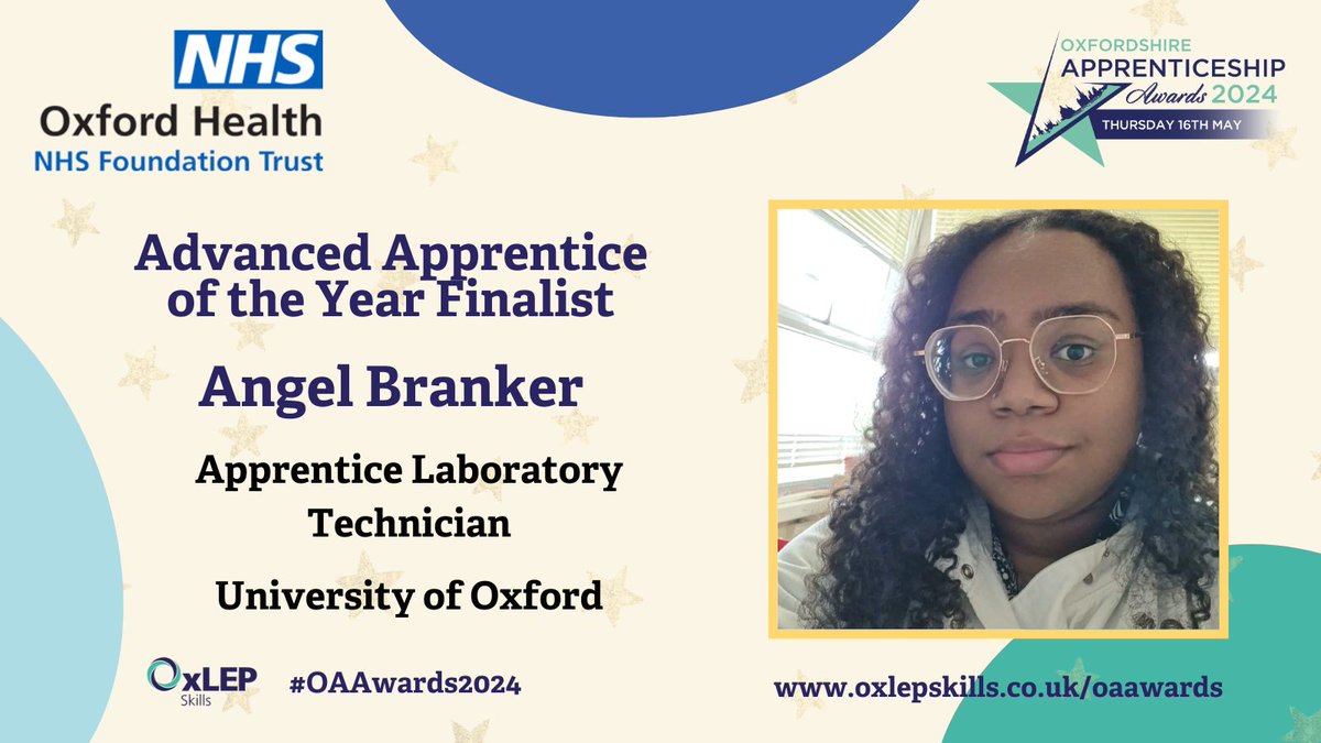 🌟 Congratulations Angel Branker, Apprentice Laboratory Technician at <a href="/UniofOxford/">University of Oxford</a> <a href="/OxUniApprentice/">Apprenticeships</a>, training with @CSRGroup - finalist in the #Oxfordshire #Apprenticeship Awards 2024 <a href="/OxfordHealthNHS/">Oxford Health NHS FT</a> Advanced #Apprentice Award! #OAAwards2024 #OAHour