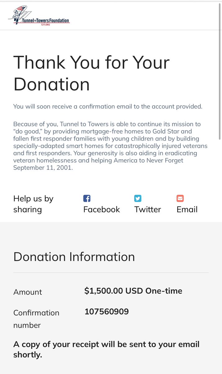 🚨 A HUGE thank you to my subscribers. With your support, we were able to donate $1500.00 tonight to @Tunnel2Towers and help First Responders and Veterans in need. Y’all are a Blessing! Thank you!