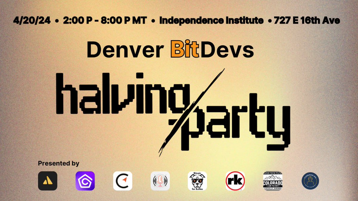 Less than 600 blocks till the #BitcoinHalving 😮 Join us in-person or the live-stream this Saturday for what is to be the largest Bitcoin event in Colorado this year! @theMiningPod will be hosting discussion panels throughout the event that you won't want to miss!