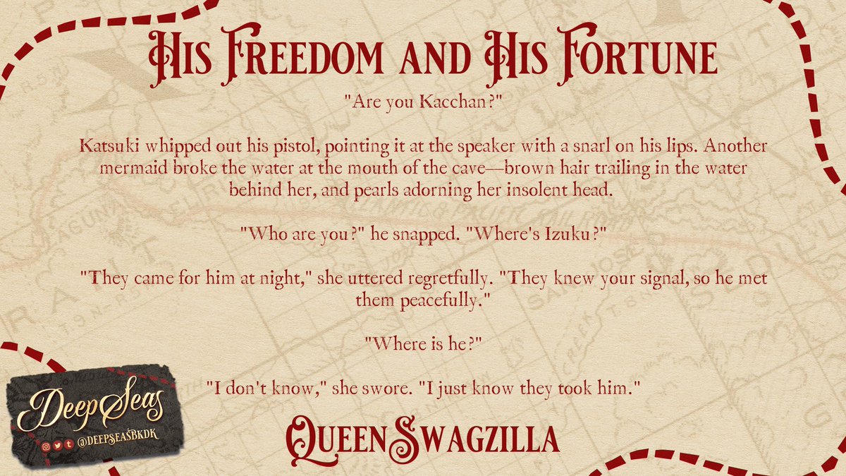searching for treasure? my piece for <a href="/deepseasbkdk/">Deep Seas: A BKDK Pirate Zine | COMPLETE 🦜</a> is up on ao3!! I have TWO pieces in this zine—this piece and a piece in the Dark Waters add on! 😈

LEFTOVER SALES CLOSE TONIGHT, SO GO GO GO!!! (l!nks to both the fic and the z!ne sh0p are bel0w deck) 🏴‍☠️🦜 #bkdk