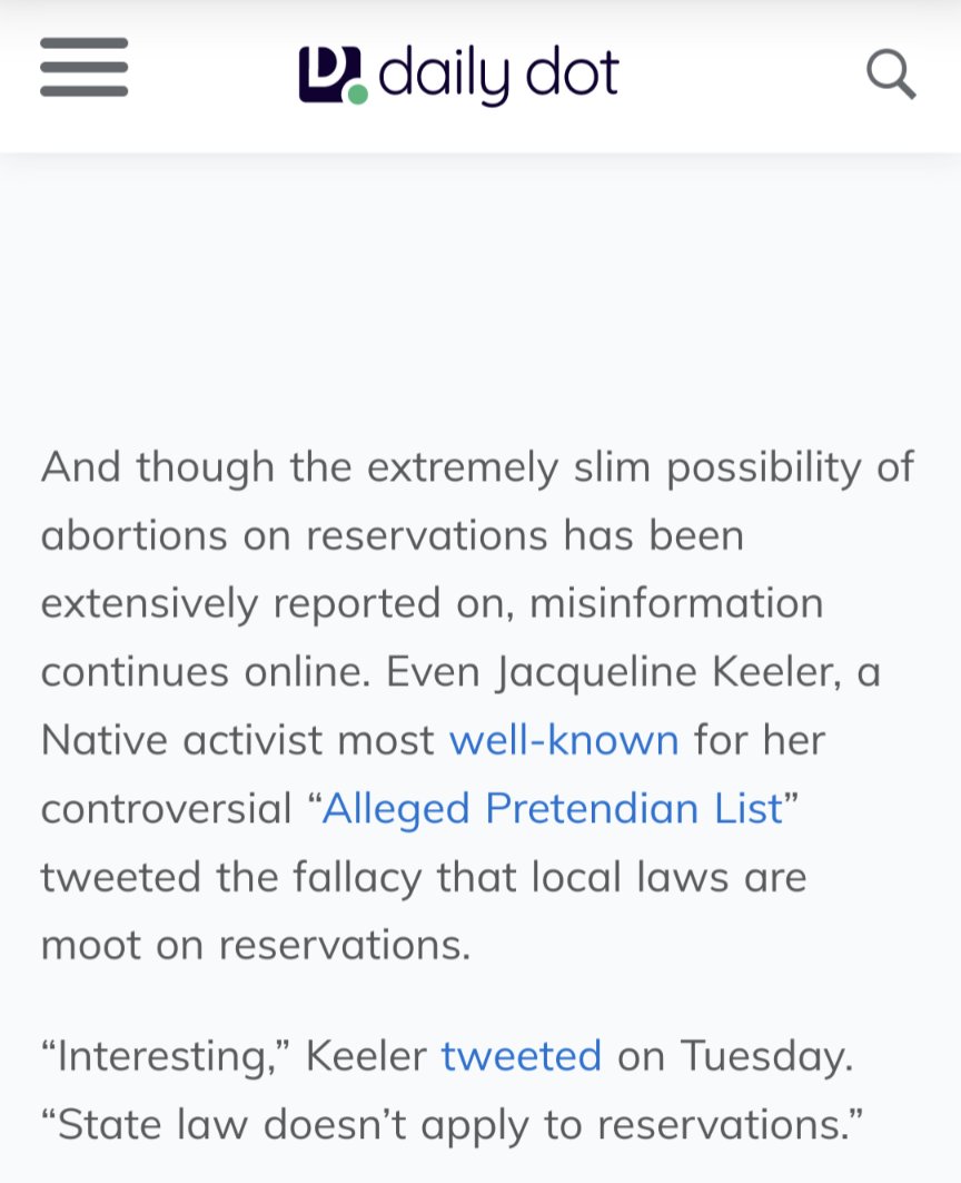 Not @dailydot, who once platformed Keeler, calling Jackie out for spreading misinformation about abortion services availability on reservations. 

dailydot.com/debug/arizona-…