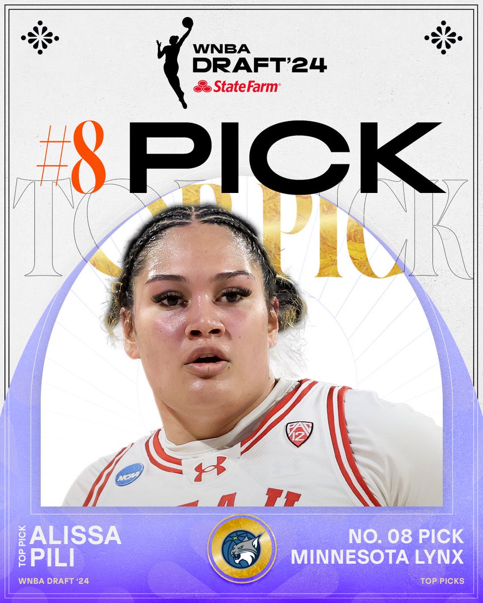 With the 8th pick in the 2024 #WNBADraft presented by @StateFarm, the @minnesotalynx select @alissa_pili of @UTAHWBB