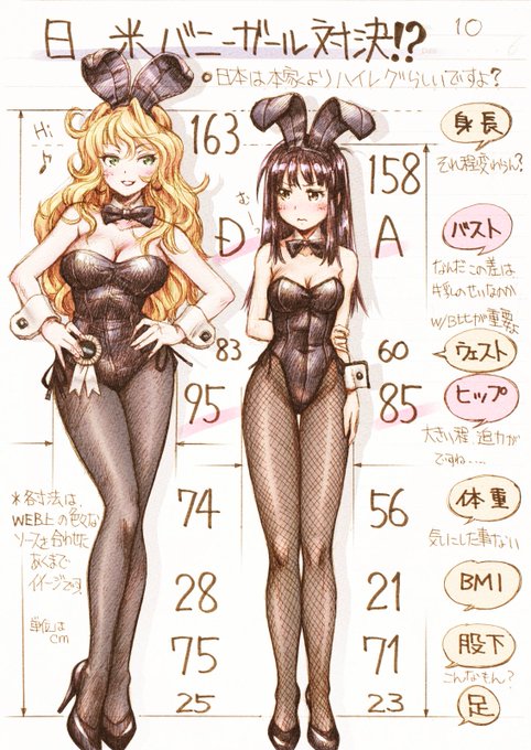 日米バニー対決?
データーが古いので、あまり本気にしないでw

まぐ太ノート4冊目      
「バニーガールについて」より 
    https://t.co/meJ5RGBZR5 