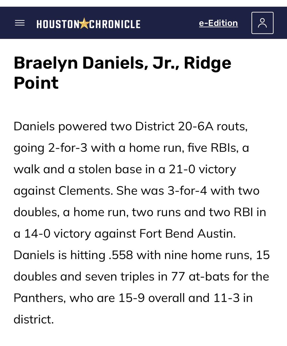 Thank you @HoustonChronHS I’m honored to be on a list with great players. @RPSoftball @FBISDAthletics @LSUsoftball @lsu_dailynews @dale_serie @rshawn7520 @coachchuck16u @bombercoach @vypehouston @ExtraInningSB @MaxPrepsTX