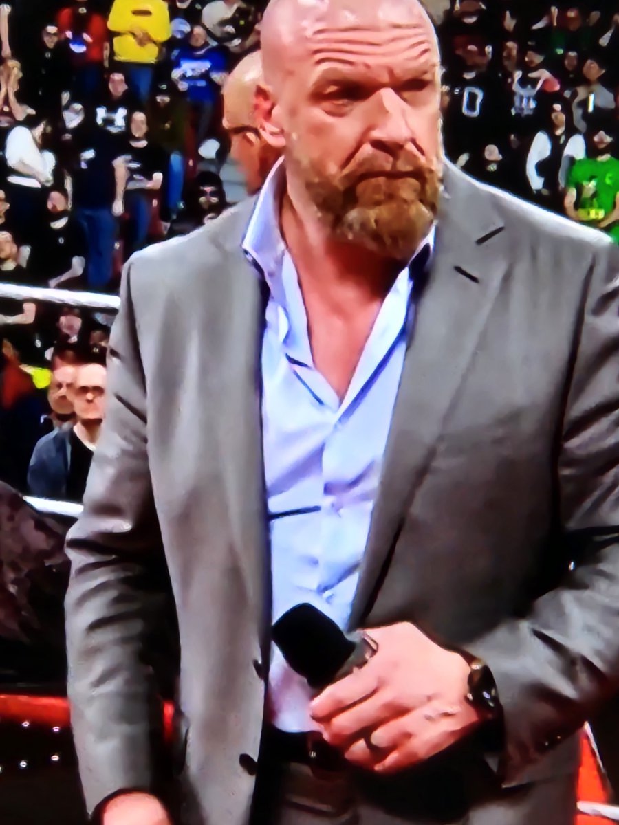 JLH319's tweet photo. @PatMcAfeeShow Hi Pat!  Can you find out what kind of shirts @TripleH wears?  I want to get some for my husband.  #sharpdressedman https://t.co/3cFYhnjoIb