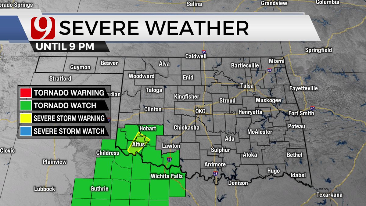 Tornado Watch now includes Greer and Kiowa counties until 9 PM. #okwx