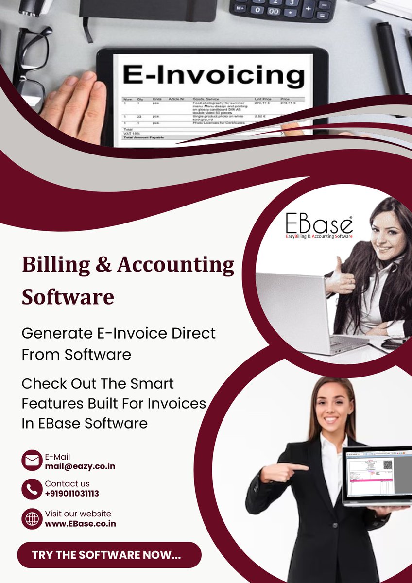 'Simplify your GST billing and accounting with EBase® Easy Billing & Accounting Software! Say hello to effortless invoicing and seamless compliance. Elevate your business today! #EBase #Billing #Accounting #GST #BusinessSoftware'