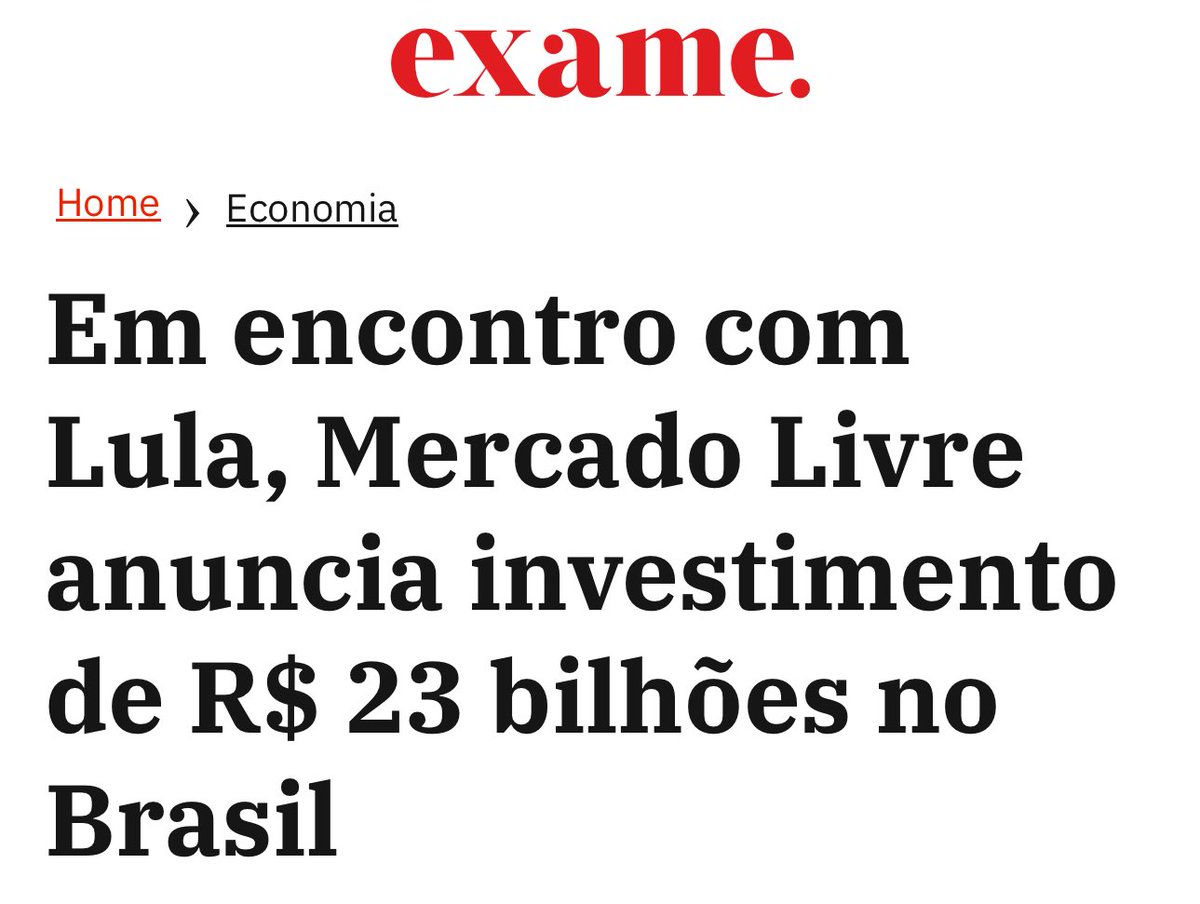 Mais uma notícia triste para os bolsonaristas que torcem contra o Brasil: Após reunião com Presidente Lula nesta segunda, 15, Mercado Livre anunciou a criação de mais de 6,5 mil empregos e o aporte de mais de R$ 23 bilhões no Brasil, a maior injeção de capital já realizada pela…