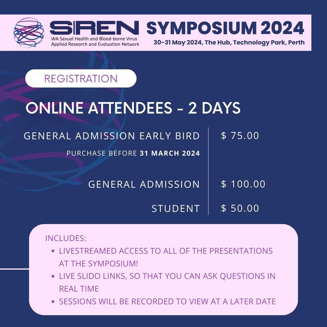 The 2024 SiREN Symposium is for individuals & organisations dedicated to preventing and reducing the impacts of #STIs and #bloodborneviruses. Register before the 24th of May! 👉 buff.ly/3Kg76ea 📅 30-31 May 2024