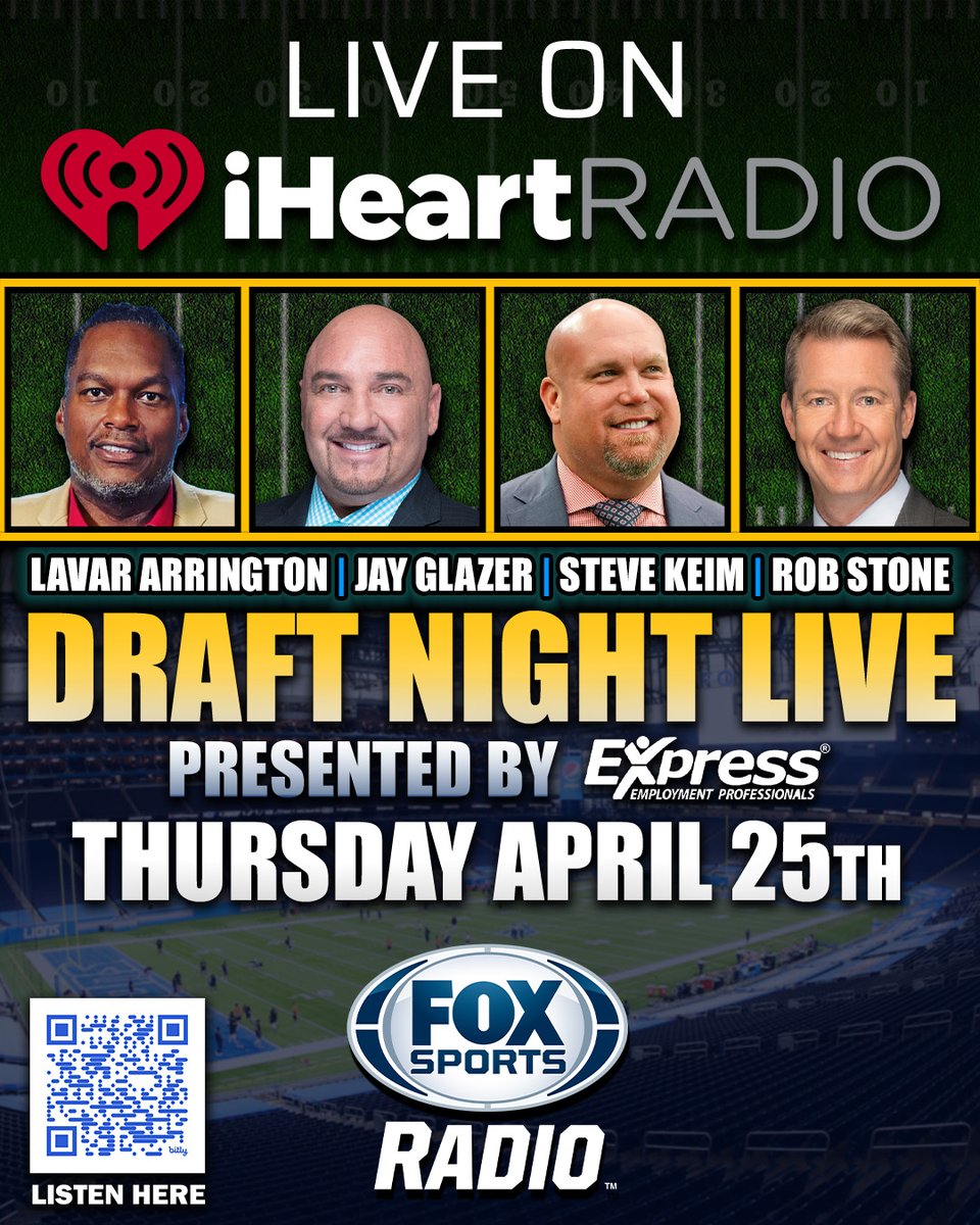 FoxSportsRadio's tweet photo. NEXT WEEK, Draft Night Live, presented by @ExpressPros, returns right here on FSR, featuring @JayGlazer, Steve Keim, @LaVarArrington, and @RobStoneONFOX! 

Join LIVE on Thursday, April 25th https://t.co/OZ5WLaUbFN