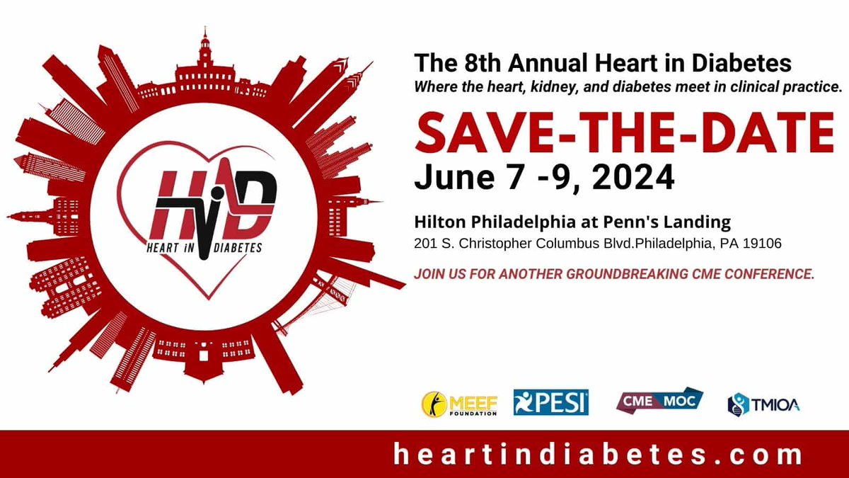 #JCDD #PartnerConferences The 8th Annual Heart in Diabetes 📅 7–9 June 2024 📍 Hilton Philadelphia, PA at Penn’s Landing, Philadelphia, PA 19016 👉mdpi.com/journal/jcdd/e…