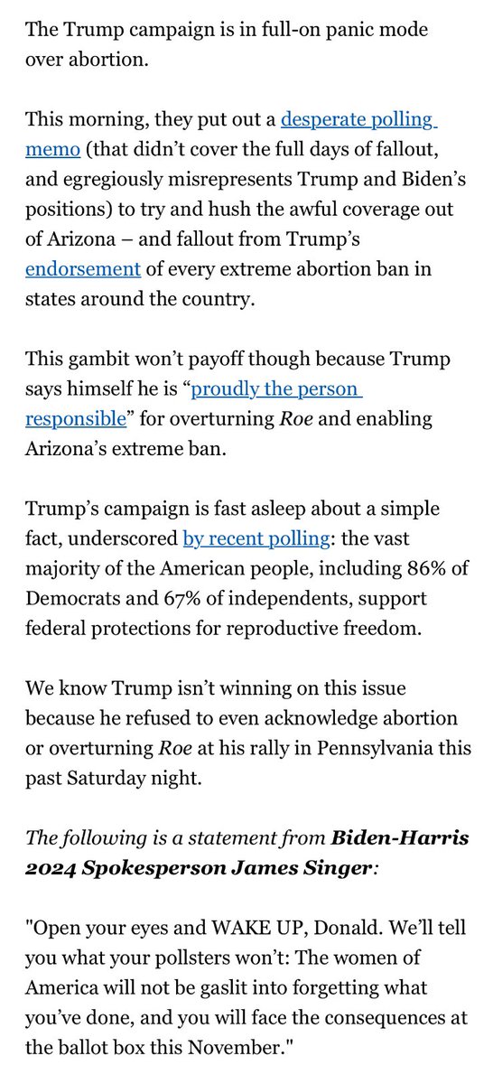 Technically, the Biden campaign hasn’t weighed in on Trump’s criminal trial Monday— but this email ostensibly on abortion, with references to “Stormy” coverage, efforts to “hush” panic that won’t “payoff,” and claims the Trump campaign is “fast asleep” sure seems to come close.