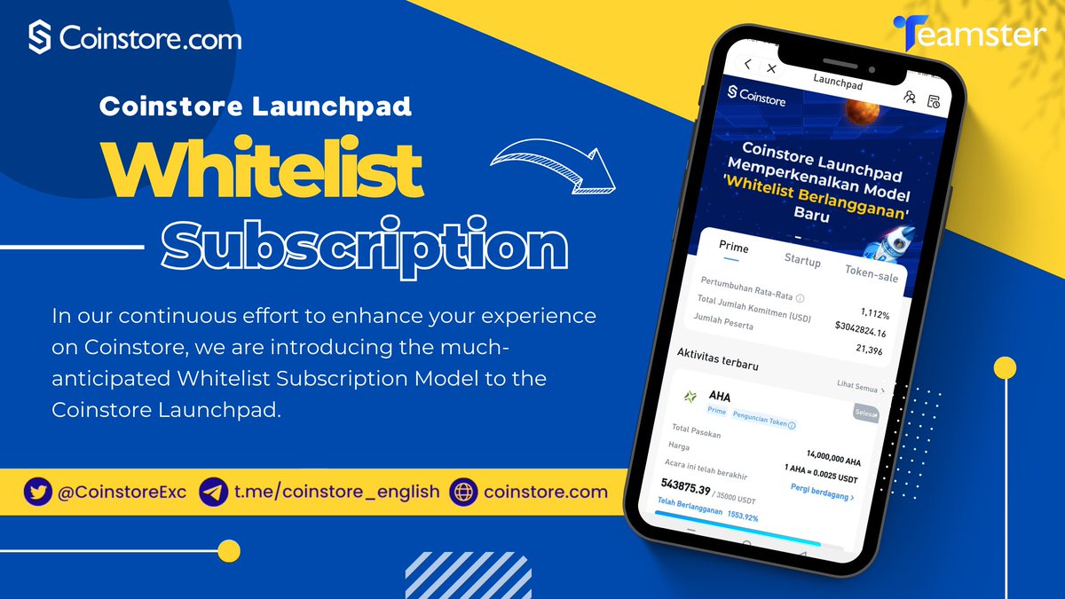 Hey guys! Don't miss out on the exclusive Whitelist Privilege on @CoinstoreExc Launchpad! Secure your spot with a fixed ticket size for the IEO event. Explore the details here: tinyurl.com/cxkndn3u #IEO #WhitelistTicket #coinstore