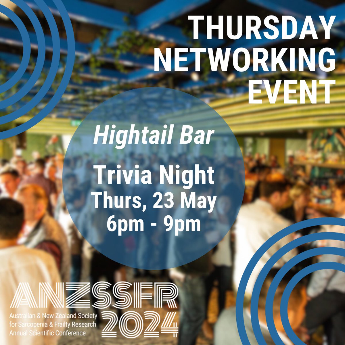 Join us for a fun-filled 🪩 Trivia Night 🪩 on Thursday, 23rd May! Save the date for the
<a href="/ANZSSFR/">ANZSSFR</a> annual scientific conference on #sarcopenia, #frailty, #muscle, #exercise and #nutrition! 
🗓️22-24 May 
📍Deakin Downtown, Melbourne, Australia
