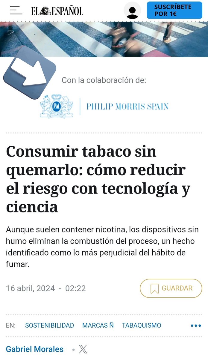 Hoy El Español os trae información rigurosa, independiente y no sesgada sobre los nuevos productos del tabaco... El Español y la mayor tabacalera del mundo, claro. Con una mano te venden el tabaco y con la otra la reducción de riesgos del tabaco. Gracias por este ejemplo.