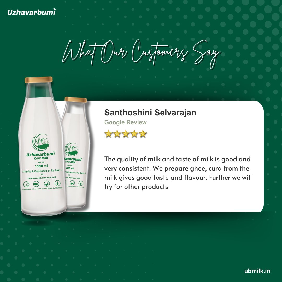 Your trust and support mean the world to us. Thank you for choosing Uzhavarbumi, where we always strive to serve what you deserve.
.
.
#CustomerFeedback #Uzhavarbumi #WeServeWhatYouDeserve #chennaidelivery #glassbottle #milk #freshmilk #customerreview #homedelivery