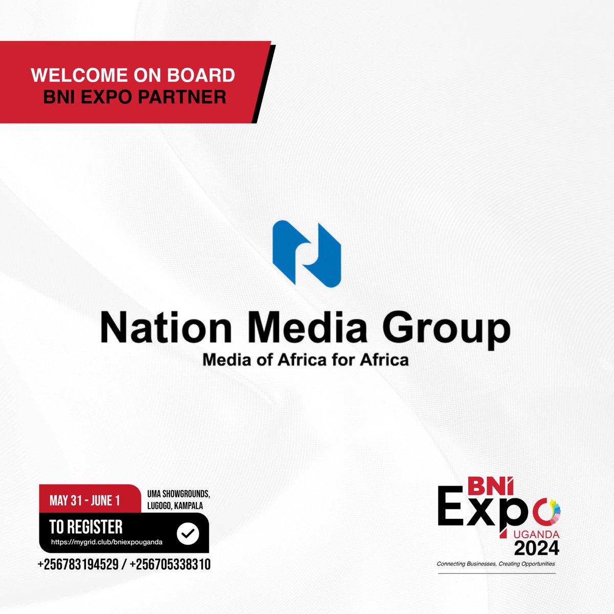 BIG NEWS!! National Media Group is an official #BNIExpo2024 Partner @DailyMonitor and @ntvuganda offer essential resources for businesses of all sizes. Don't miss their booth & learn how they can help your business thrive! Register; zurl.co/YSpF #BNIExpo2024 🔥