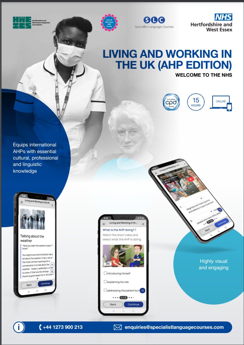 Was privileged to be part of the working group that developed this Living & Working in the UK resource for internationally educated AHPs led by Louise Connolly @NHS_HWE @ahpfaculty in collaboration with @SLCLtd. There will be a webinar on 17 April at 12.30pm for those who wish to