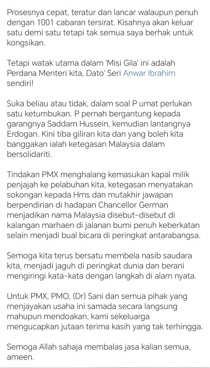 CORETAN NADIR AL NURI Teringat kata2 seorang saudara Palestin ketika berbuka iftar bersama, 'Jika Palestin boleh berbangga dgn syuhada dan pejuang2 HAMAS kami, rakyat Malaysia sendiri boleh berbangga punyai seorang pemimpin seperti @anwaribrahim.' True enough. Moga Allah swt…