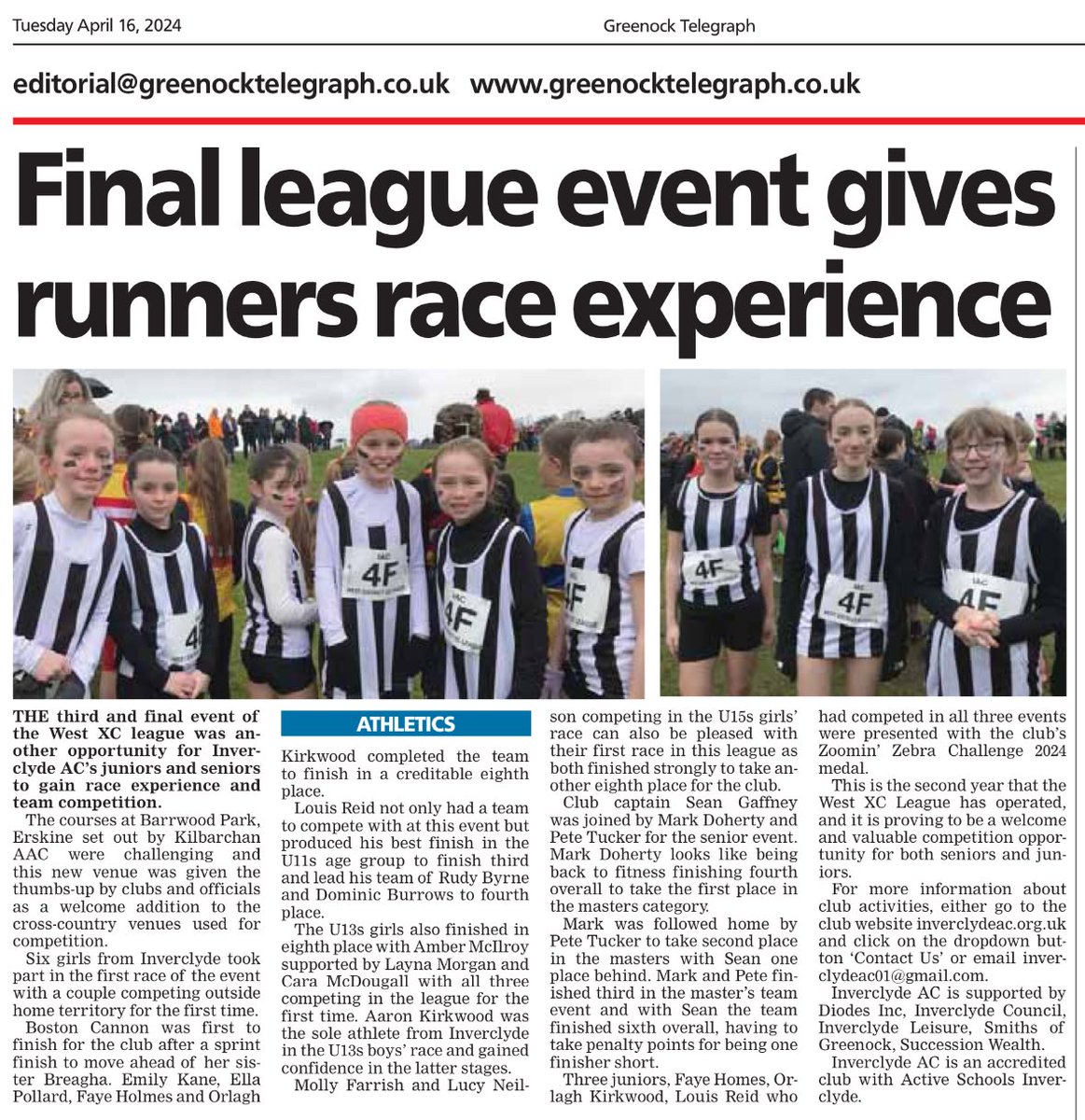 The final event of the West District XC league features in today’s @greenocktele 👏👏👏
