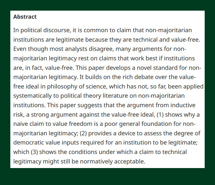 #OpenAccess from our new issue - Inductive Risk and the Legitimacy of Non-Majoritarian Institutions - cup.org/3xa0IUQ - @trymnf