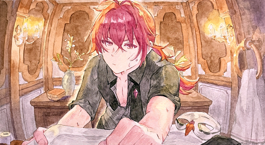 for #aprilluc day 16 - 'blood' #diluc #genshinimpact #watercolor #透明水彩 #ディルック