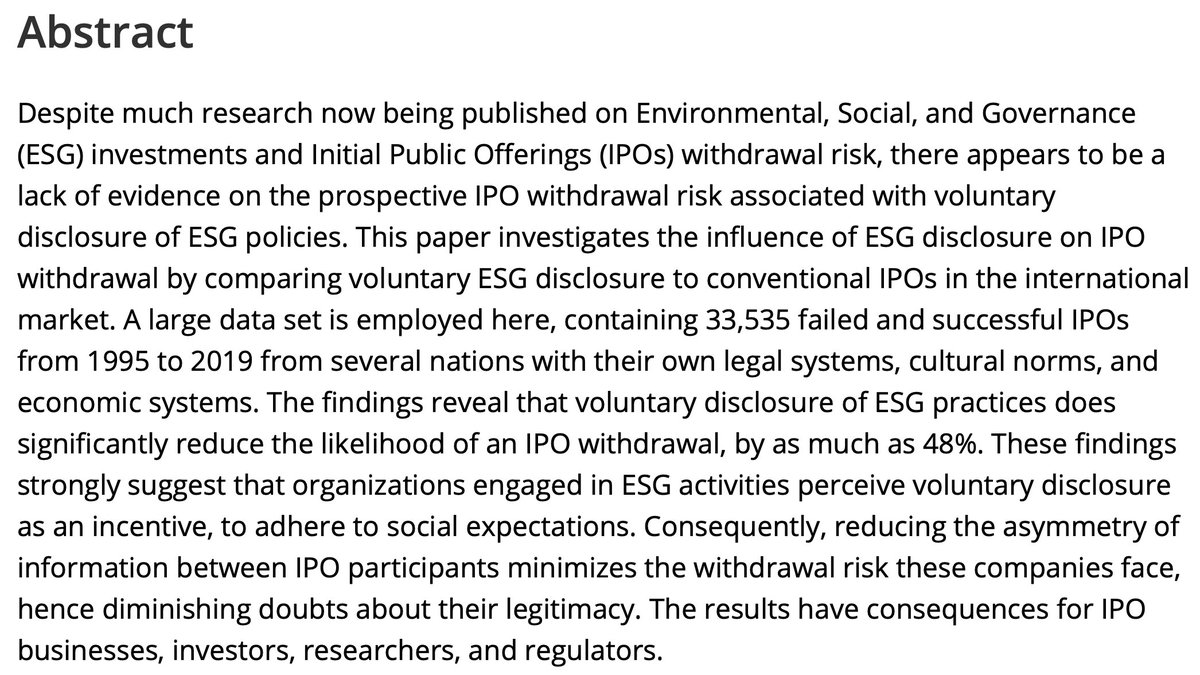 Does voluntary environmental, social, and governance disclosure impact initial public offer withdrawal risk? F Jamaani & M Alidarous, @TaifUniversity → doi.org/10.1111/beer.1… #ESGPolicies #InformationAsymmetry #VoluntaryDisclosure #IPOs #InitialPublicOfferings #IPOWithdrawal