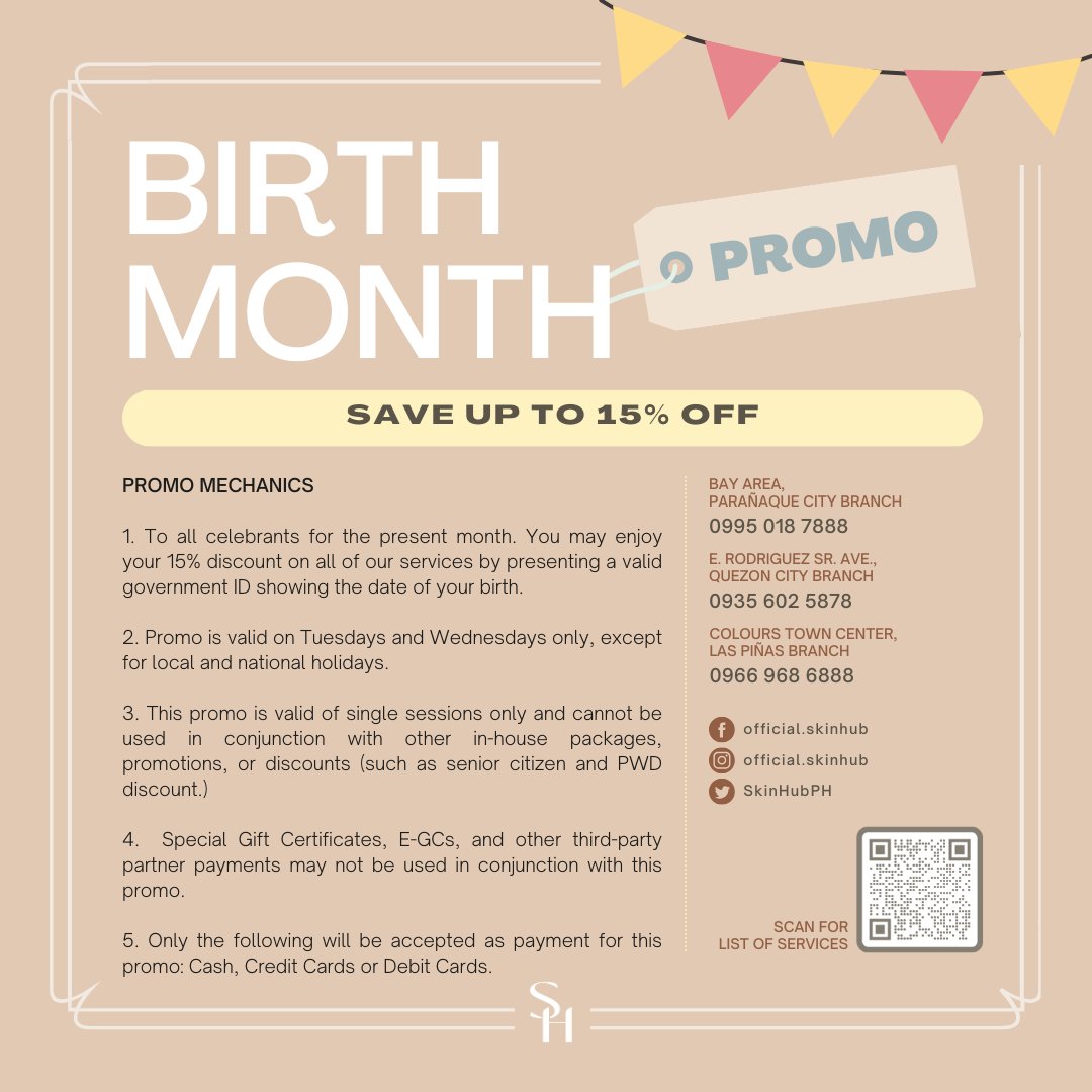 Happy Birthday Month to all April Celebrants! 🎉 If you're looking for something special to treat yourself with, check out our birthday month discount and get that well-deserved pamper. 💚 #SkinHub #InfinitySpa