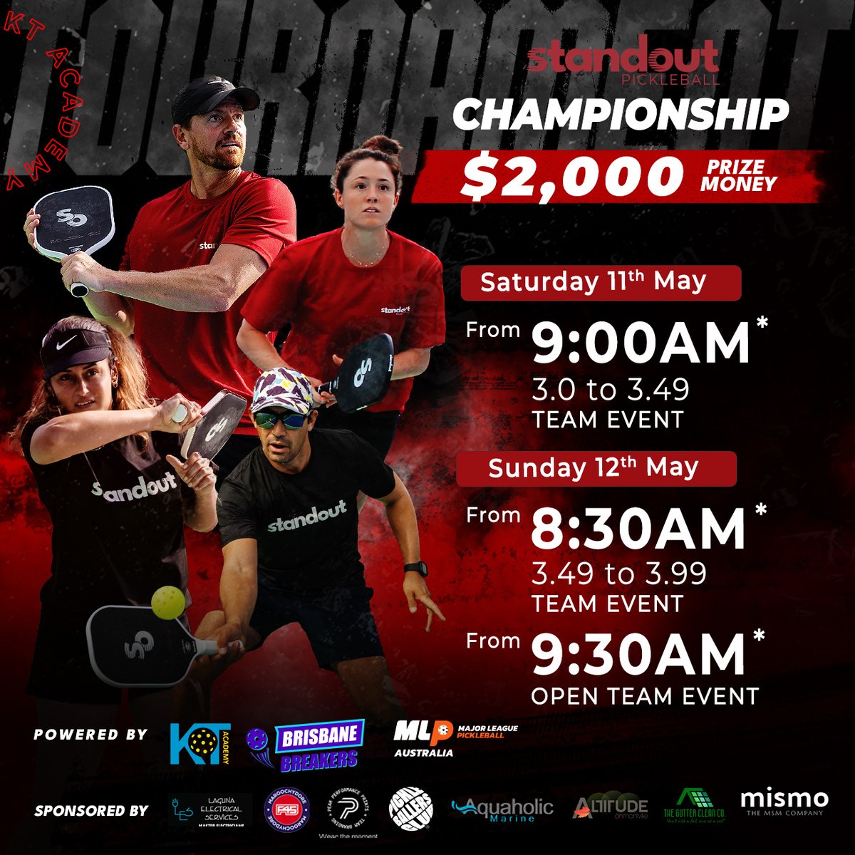 Attention Picklers! Standout Championship start times are confirmed! Register now or regret forever (closes May 5th) 👇🏻
pickleballbrackets.com/ptd.aspx?eid=3…

#StandoutPickleball #standout #PickleballPassion #pickleballislife #pickleballaustralia #majorleaguepickleball #MLP #BrisbaneBreakers