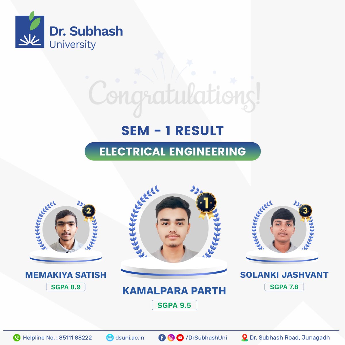 ⚡️ Sparks flying as DSU reveals the electrifying results for Sem 1 in Electrical Engineering! 📚💡 Congratulations to our brilliant students for shining bright and paving the way for a future filled with innovation and success! 🌟 #DSU #DrSubhashUniversity #ElectricalEngineering