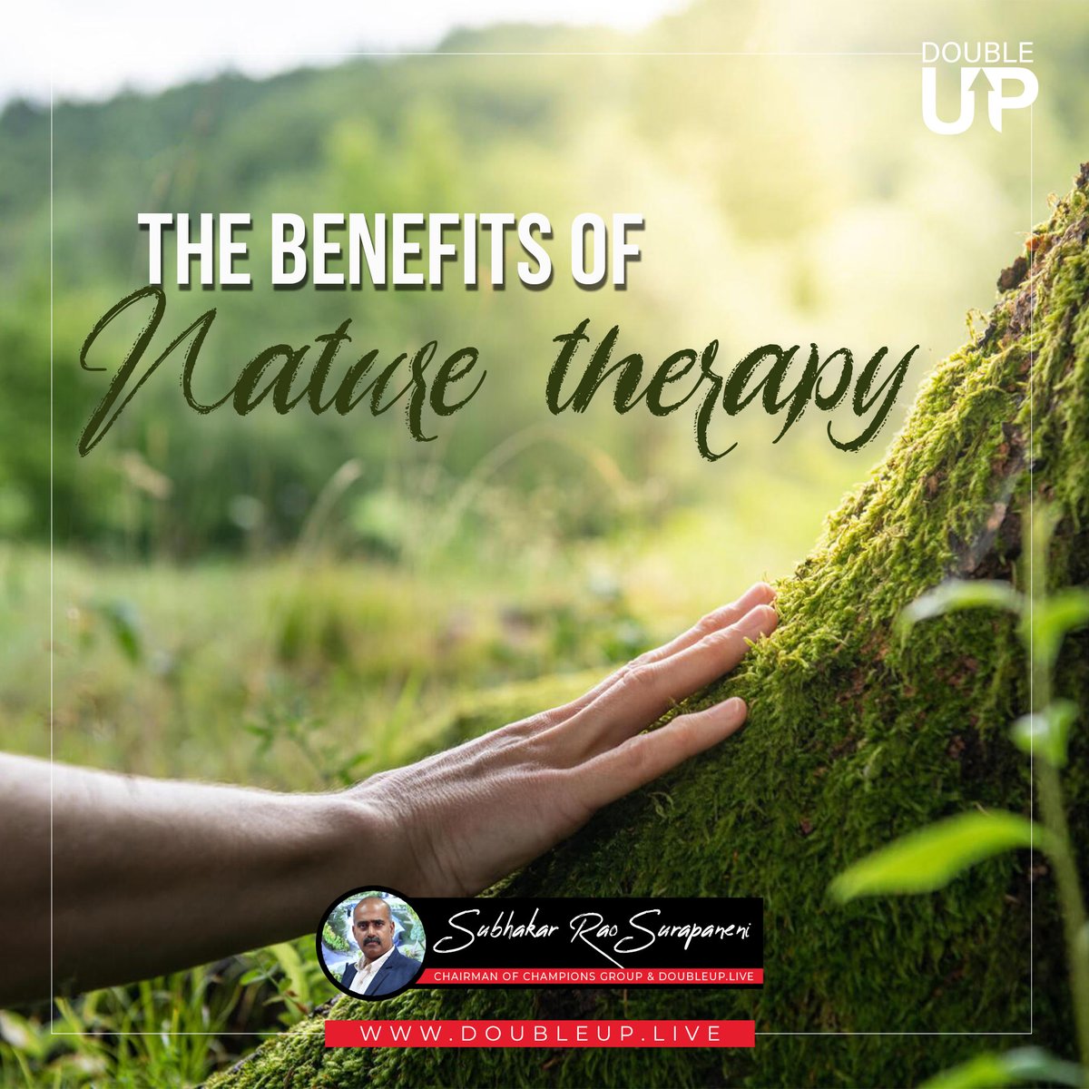Connect with nature to reduce stress and enhance overall well-being. Spend time outdoors, breathe in the #freshair, and immerse yourself in the beauty of the natural world. bit.ly/3VTuPdo #NatureTherapy #StressRelief #WellBeing #Mindfulness #DoubleUp #SubhakarRao