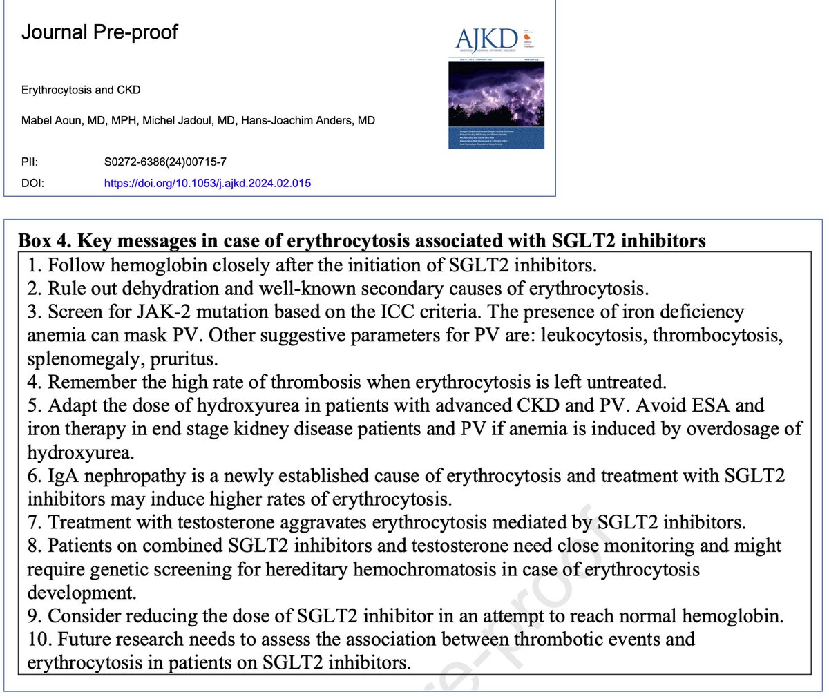 Eritrocitosis y ERC con énfasis en los iSGLT2. Revisado en @AJKDonline . - doi.org/10.1053/j.ajkd… -Muy interesante. Seguro que encuentras cosas que no sabías @SENefrologia @SOMANEorg #Nefro_8_01