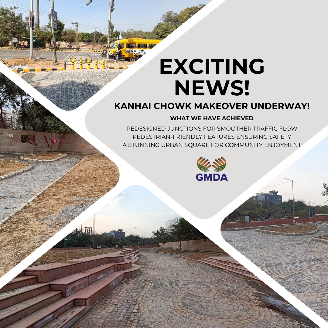 We're thrilled to present the makeover of Kanhai Chowk! Redesigning of the junctions, addition of pedestrian-friendly features, and creating a stunning Urban Square have been carried out. #gurugramdevelopment #kanhaichow