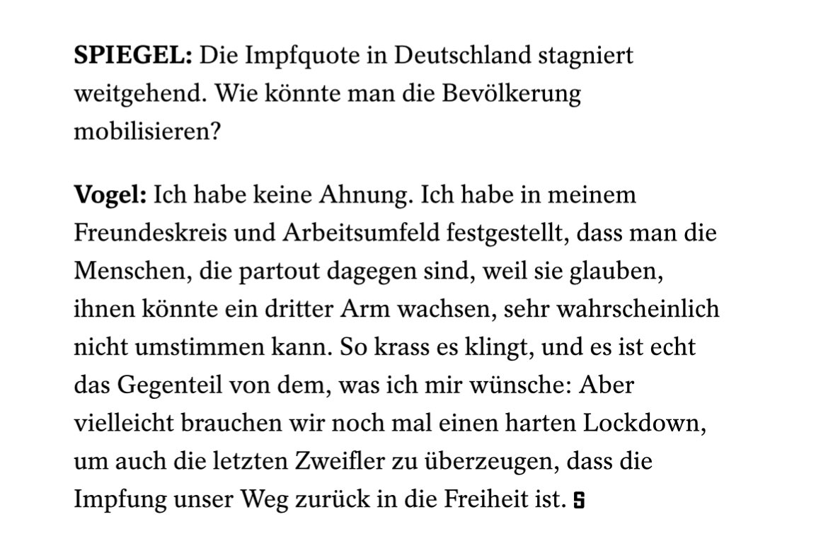 1/ „Vielleicht brauchen wir noch mal einen harten #Lockdown, um auch die letzten Zweifler zu überzeugen, dass die #Impfung unser Weg zurück in die Freiheit ist.“ (Kristina Vogel, Impfbotschafterin, 10/21) Ob dieses monströse Motiv für willkürliche Freiheitseinschränkungen …